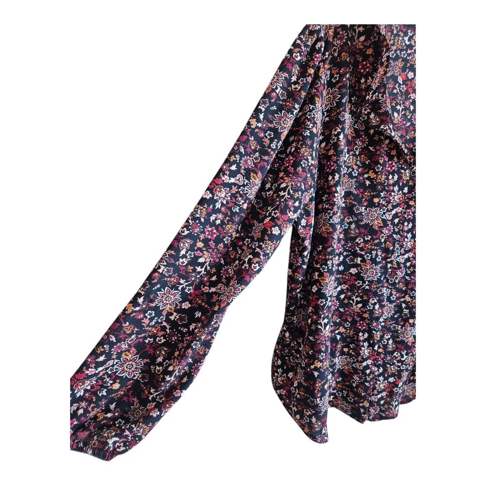 MASON & BELLE XXL 2X Blouse Button Up Dark Floral Ruffle Collar Long Sleeve 46" - Picture 5 of 7